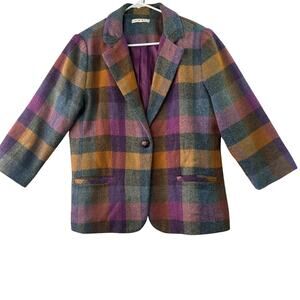 CAbi #927 Happy Blazer Jewel-Tone Plaid – Size M Wool Blend Jacket
